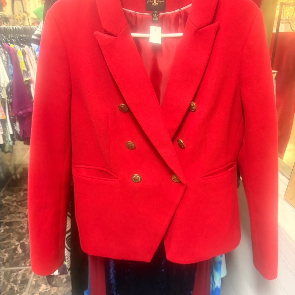 Elegant Red Double-Breasted Women's Blazer